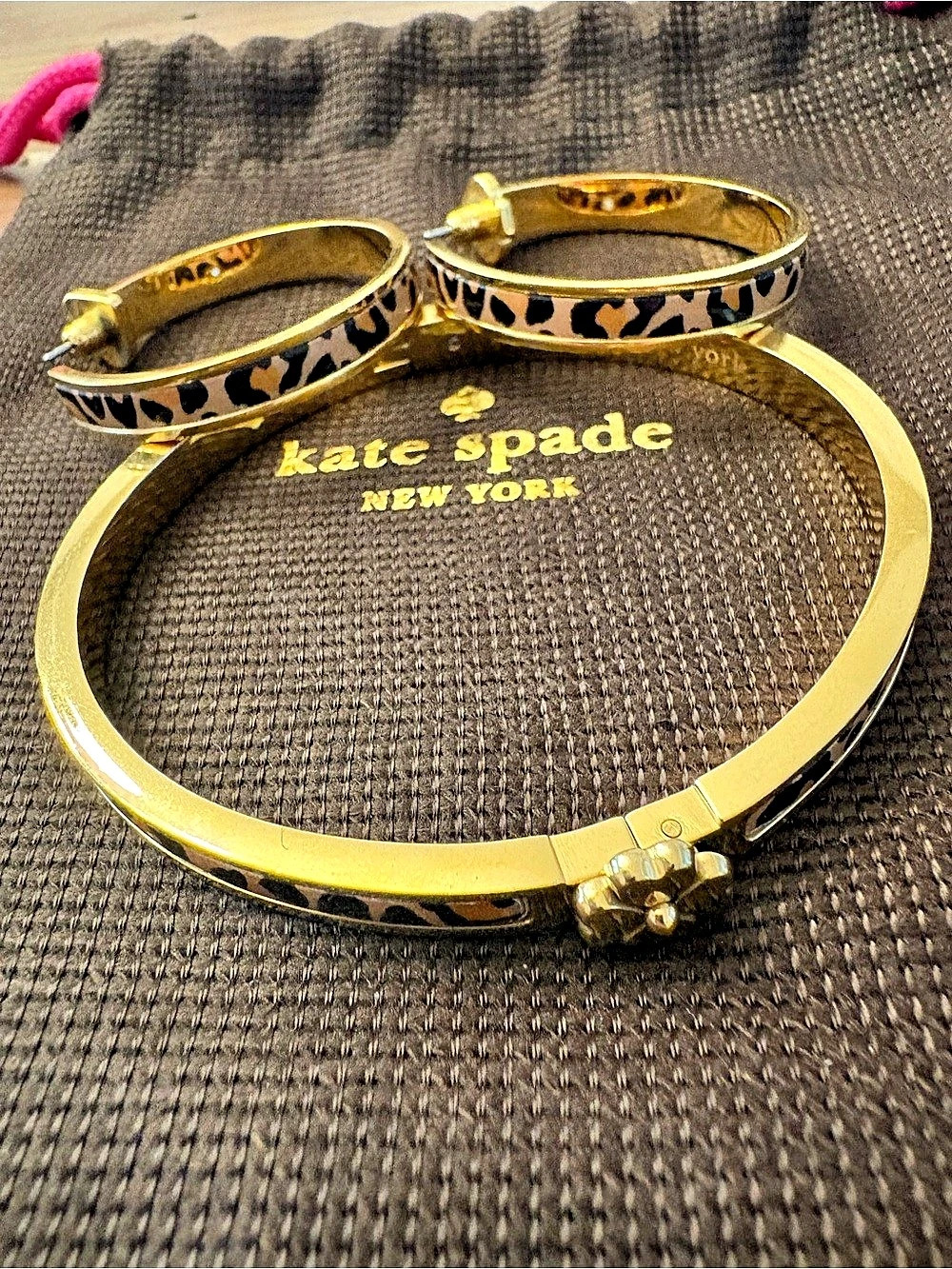 Kate Spade Heritage Spade Flower Leopard Bangle & Hoop Earrings Set